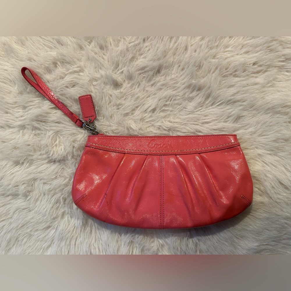Coach Pink Leather Clutch F13754 Large wristlet bag some stains